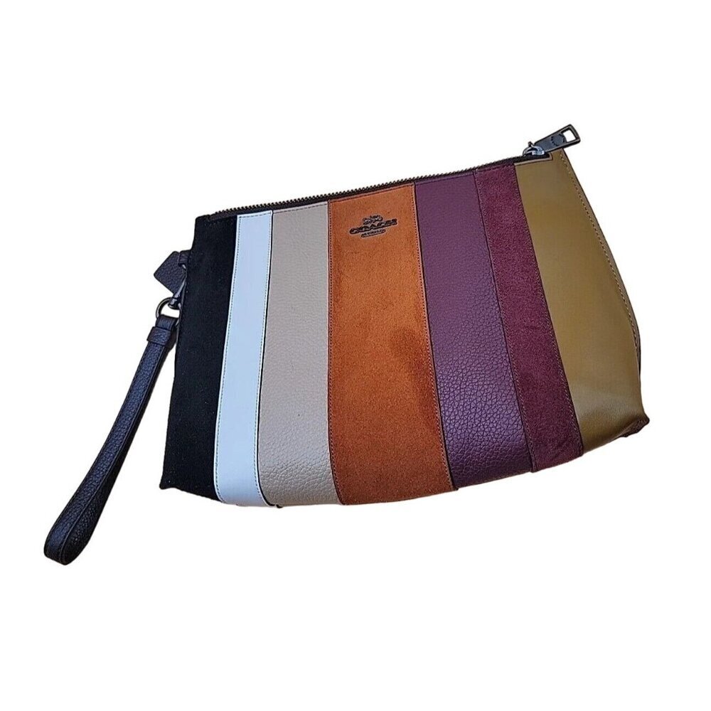 Coach Charlie Pouch Medium Wristlet Purse Designer Handbag Patchwork Stripes